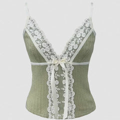 Ribbon Bow Lace Trim Camisole Tops
