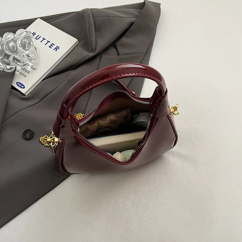 Small Glossy Faux Leather Saddle Bags
