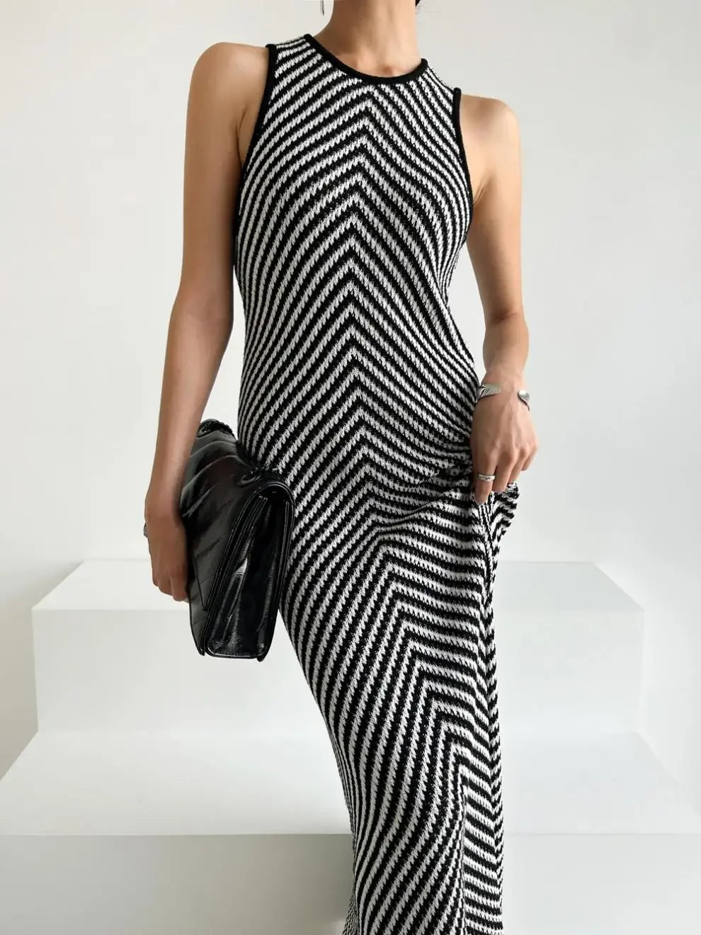 Striped Ribbed Midi Dress