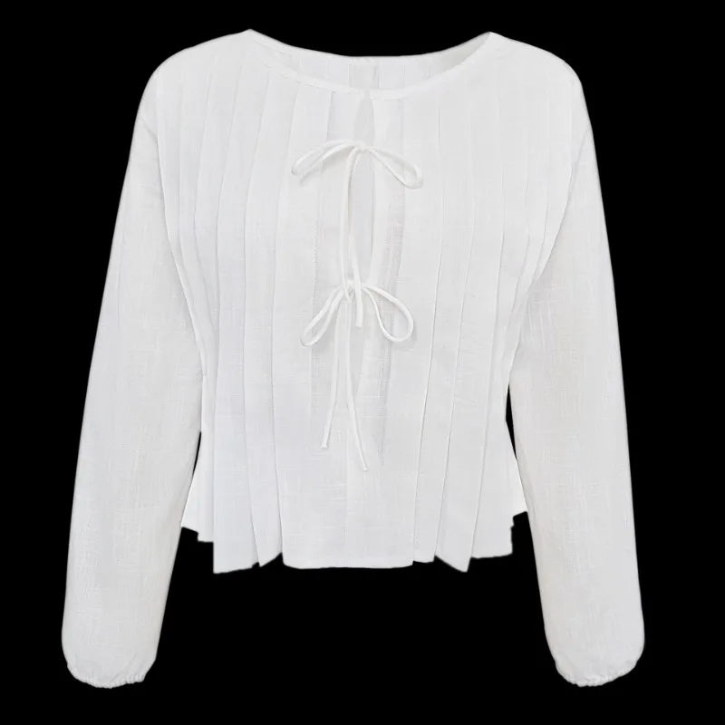 Patchwork Long Sleeve Lace-Up Top