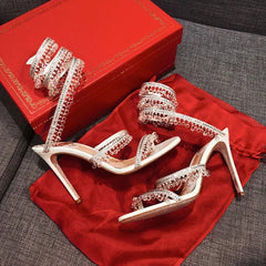 Crystal Embellished Satin Ankle Straps Shoes