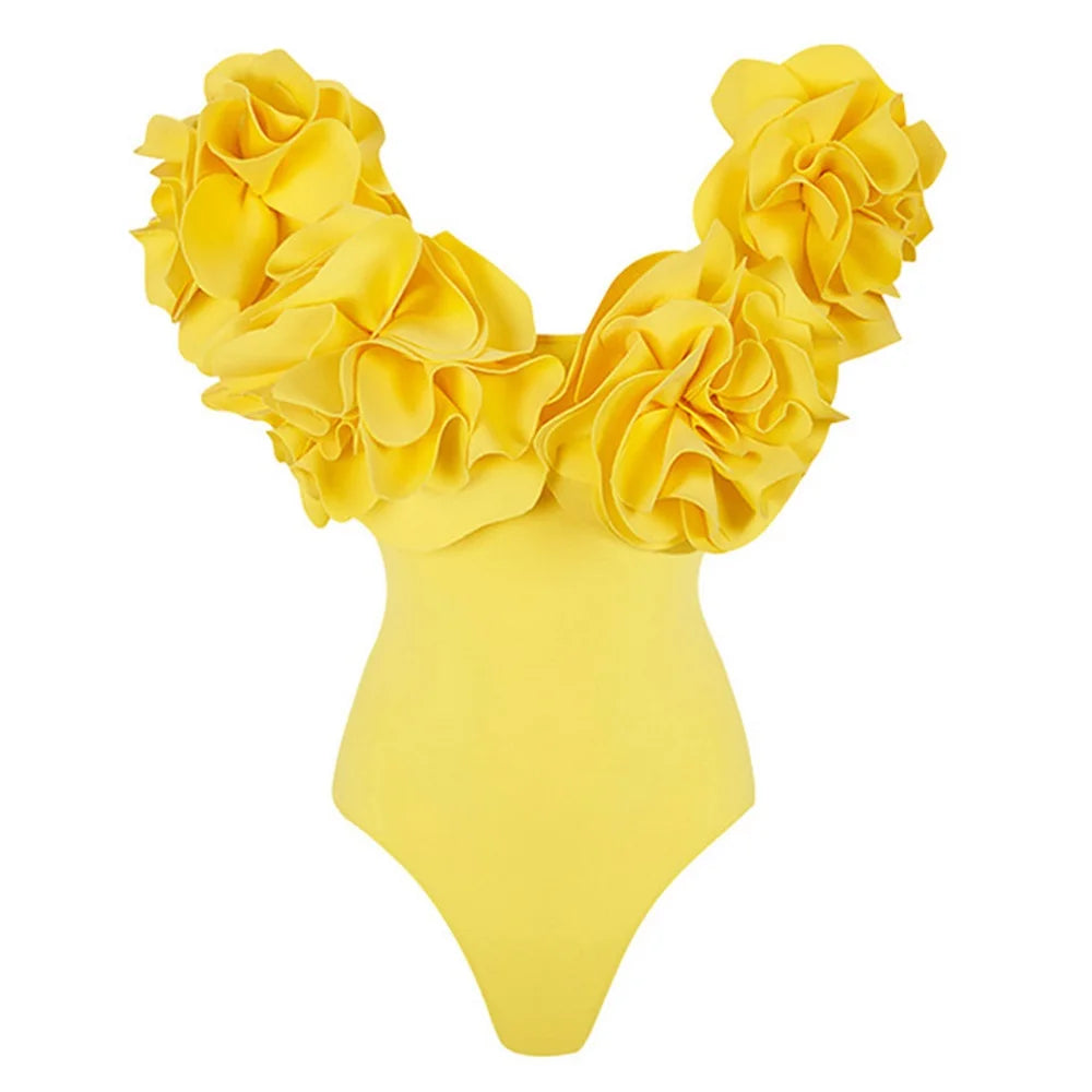 Flower Ruffle Push-Up Off-Shoulder Swimwear Set