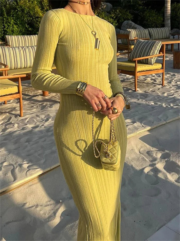 Ribbed Long Sleeve Maxi Dress