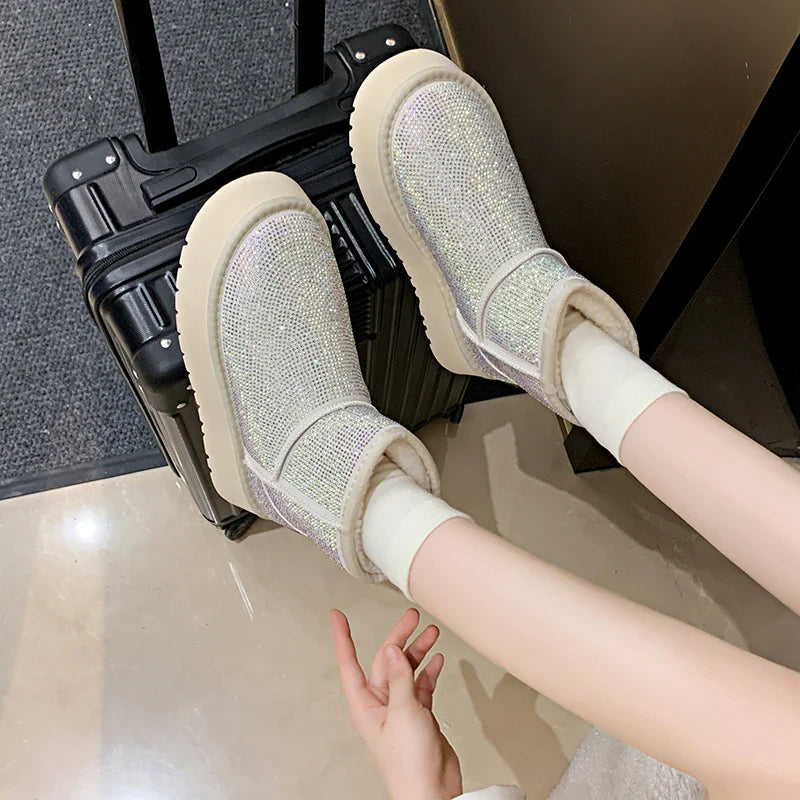 Suede Rhinestone Anti-slip Wear-resistant Short Boots