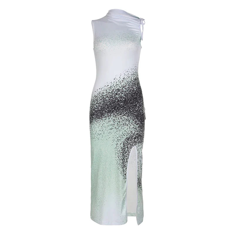 Asymmetrical Side Split Tie Dye Long Dress