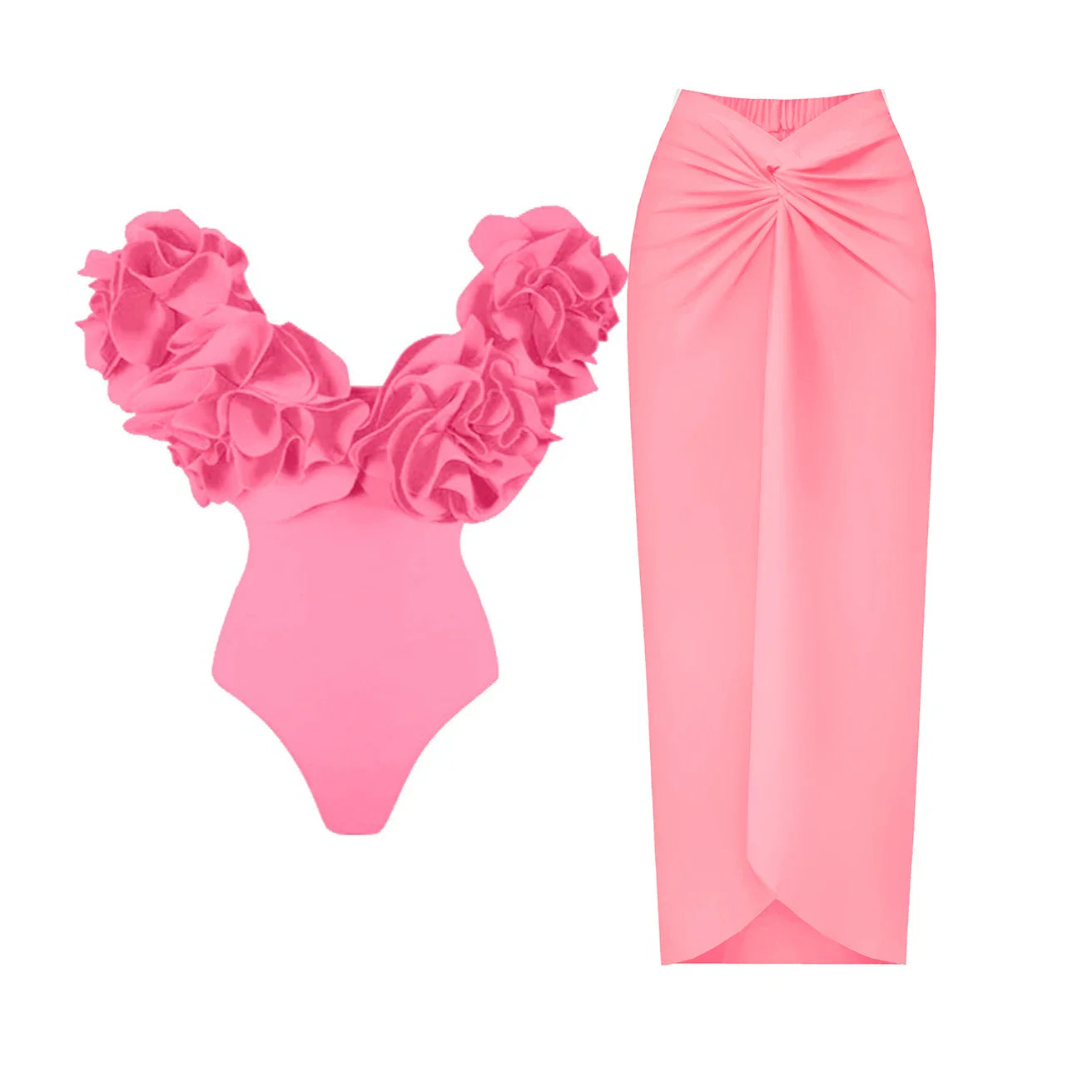 Flower Ruffle Push-Up Off-Shoulder Swimwear Set