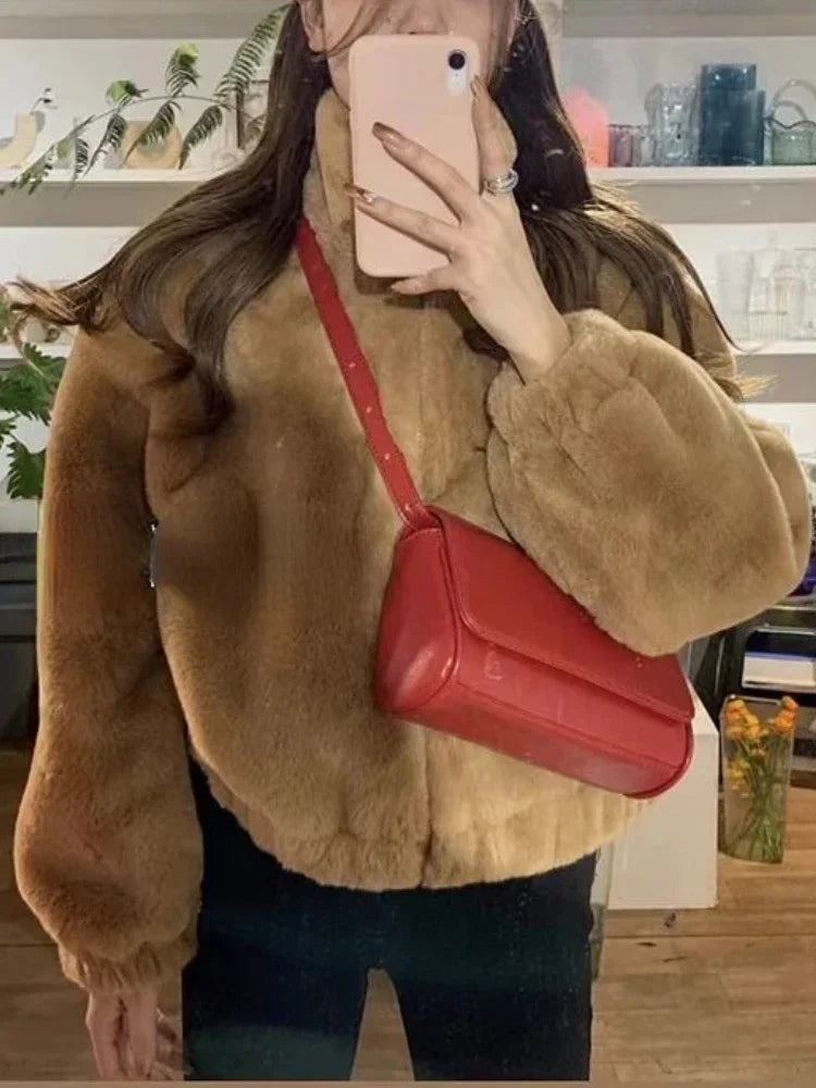 Faux Lamb Fur Coat with Zipper