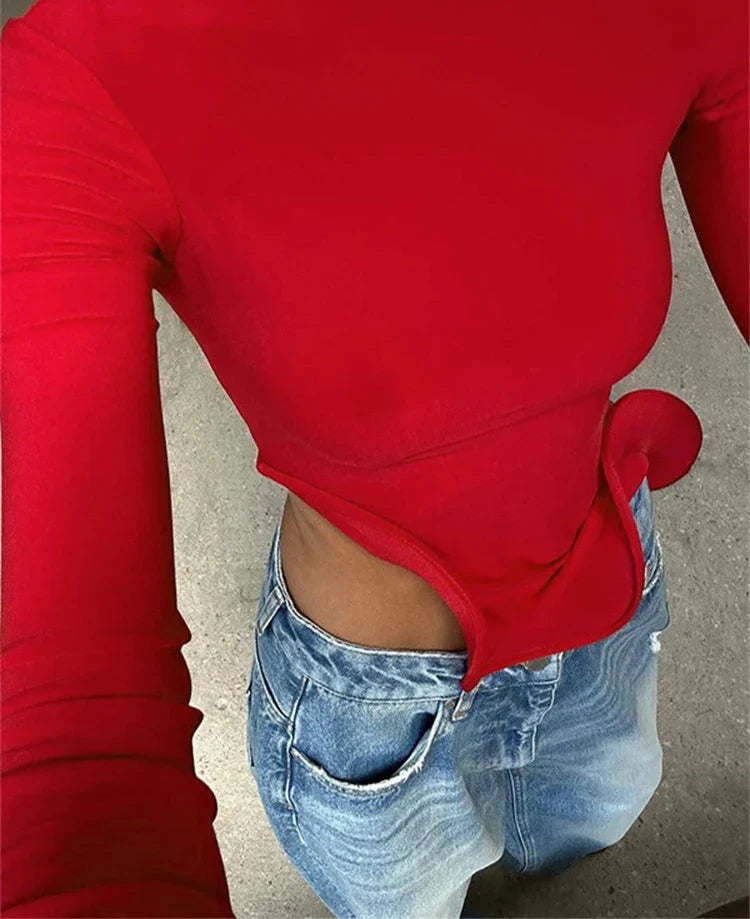 Red Ruffle Crop Top