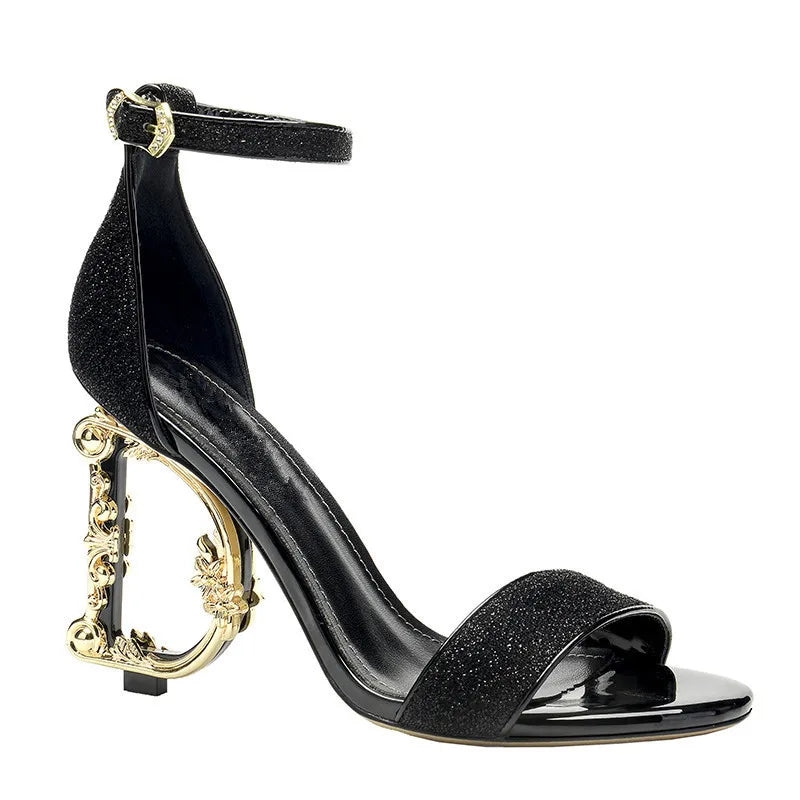 Metal Heels Sequins Sandal Shoes