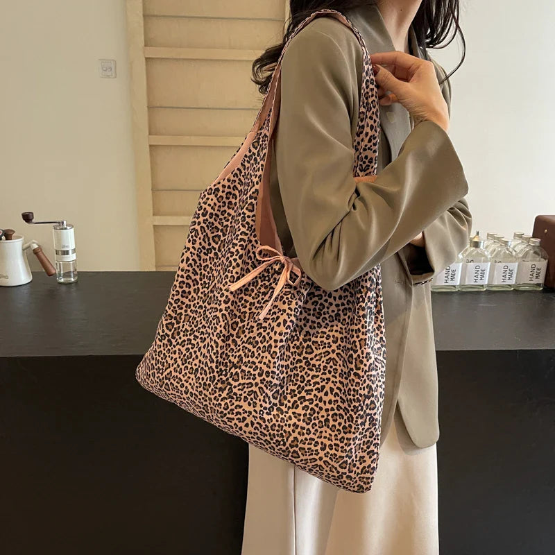 Large Leopard Cloth Underarm Tote Bags