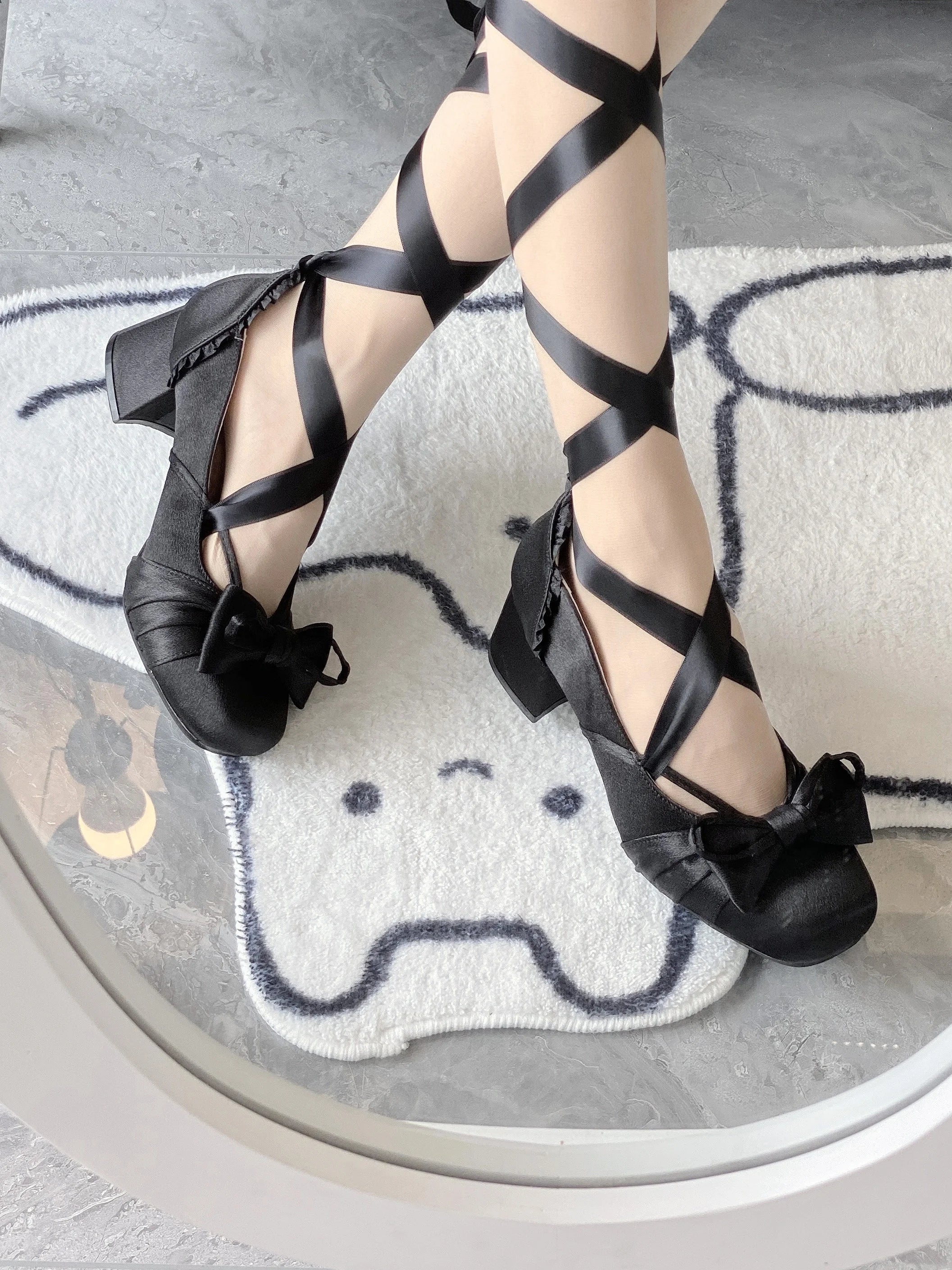 Square Toe Low Heel Satin Mary Jane Shoes