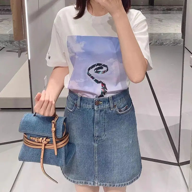 Crossbody Jean Handle With PU Tie Hand Bag