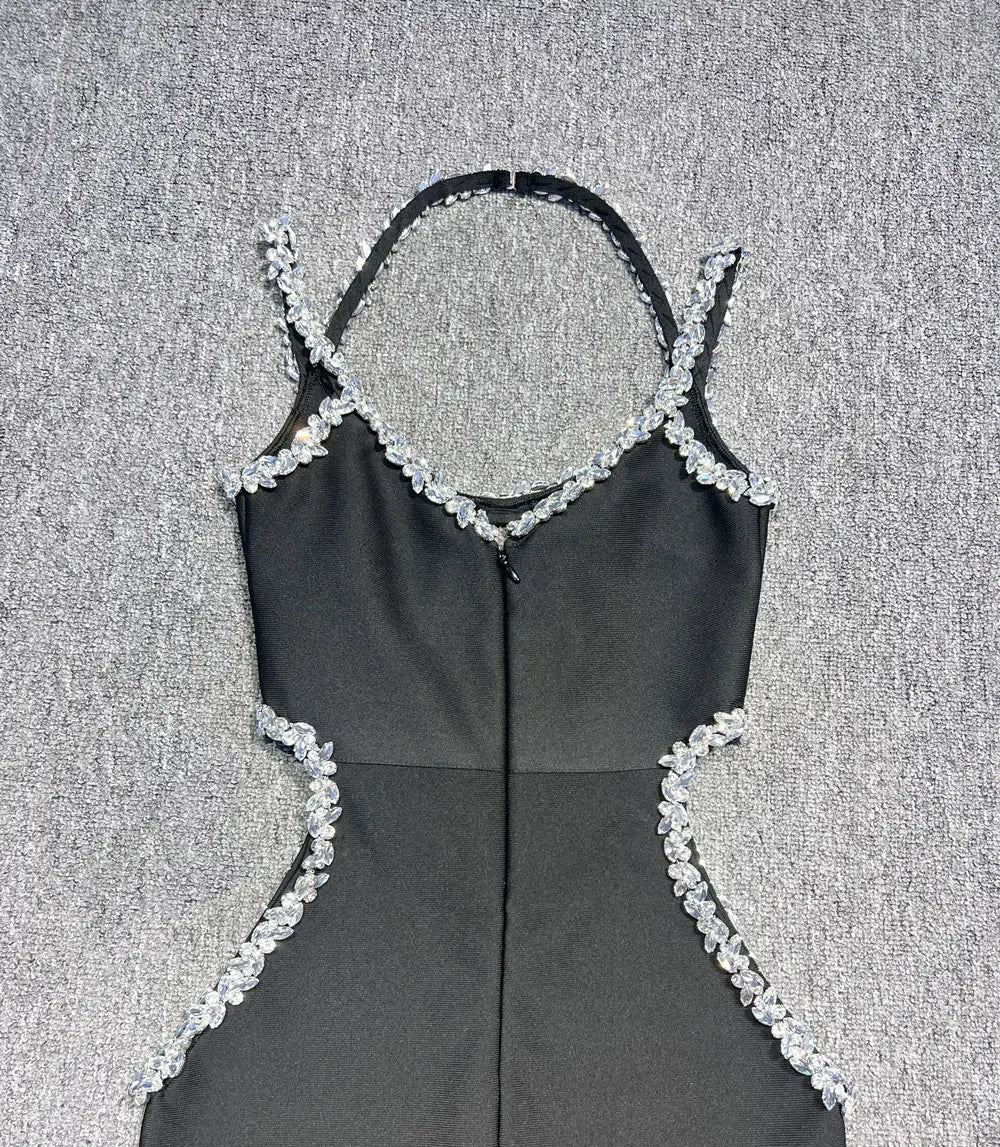 Black Diamond Bandage Sleeveless V-Neck Maxi Dress