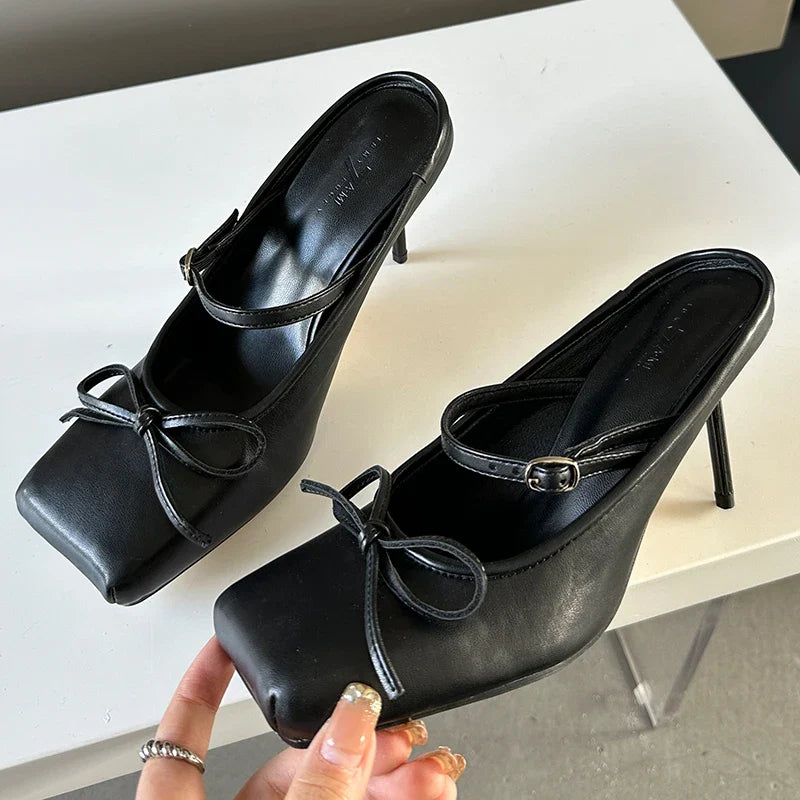 Butterfly-Knot Square Toe Pumps â€?Chic Thin Heeled Shoes for Women