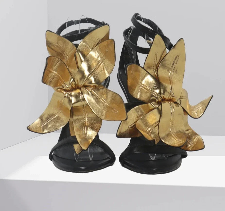 Luxurious Handmade Leaves Leather Stiletto Heels