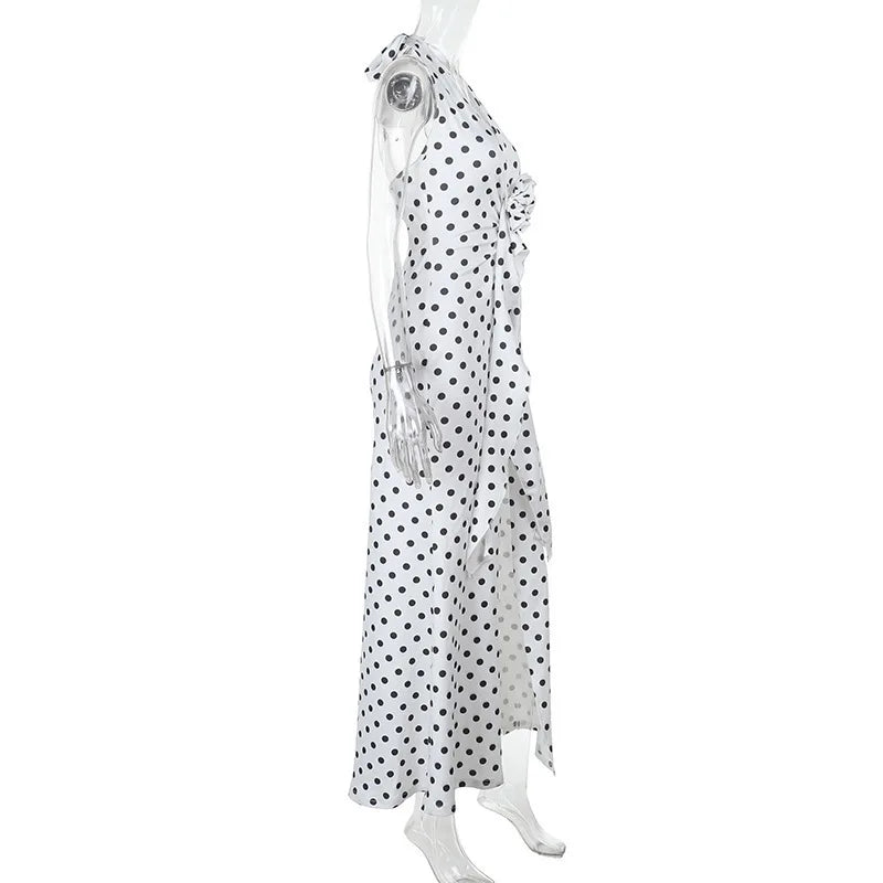 3D Flowers Polka Dot Print Backless Dress