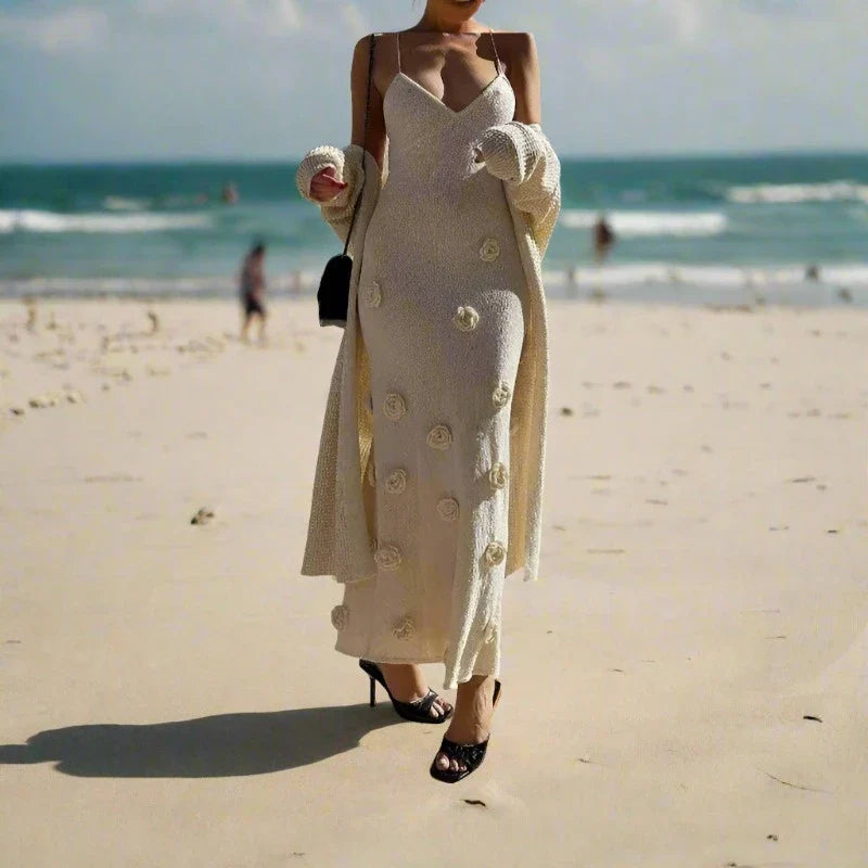 Halter Neck Flower Patchwork Lace-up Maxi Dress