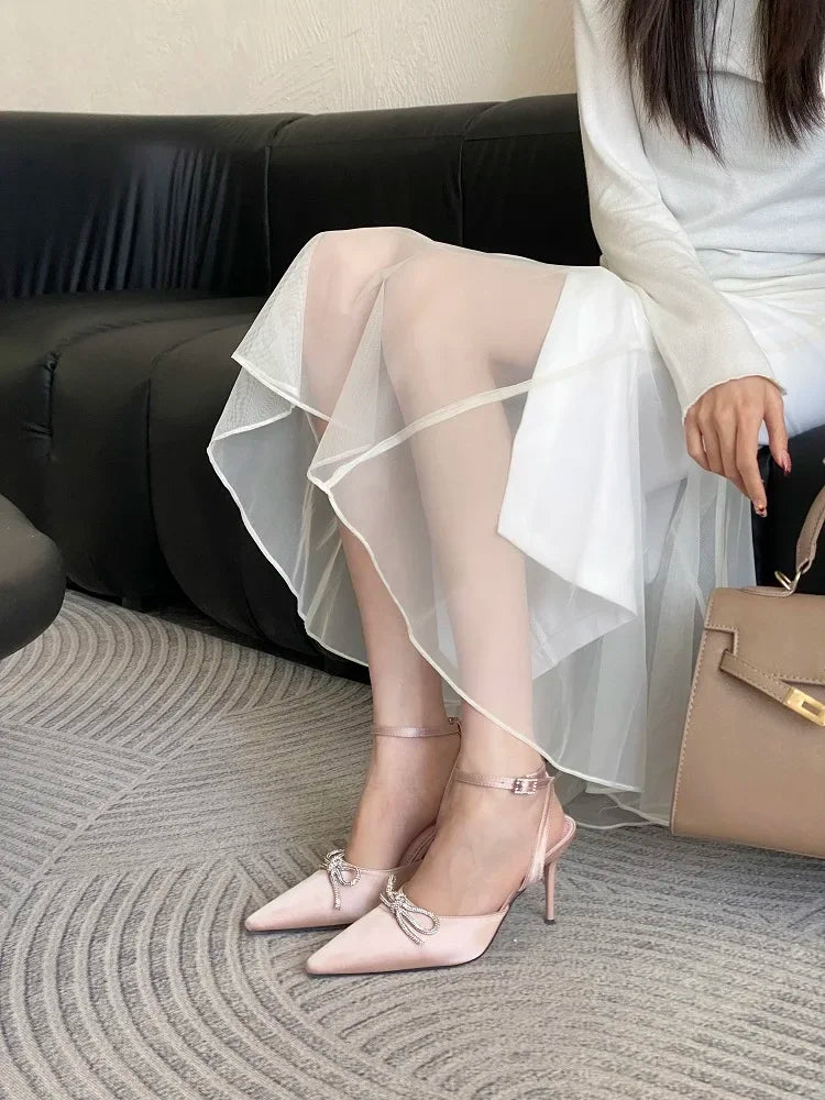 Crystal Butterfly-knot Thin High Heeled Pumps