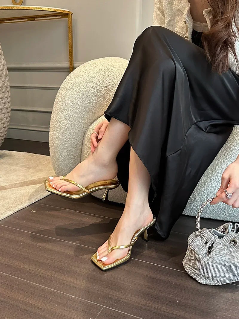 Square Clip Toe Thin Heels Ladies Sandals