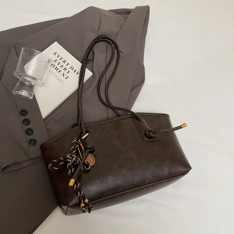 Faux Leather Zipper Retro Tote Bag