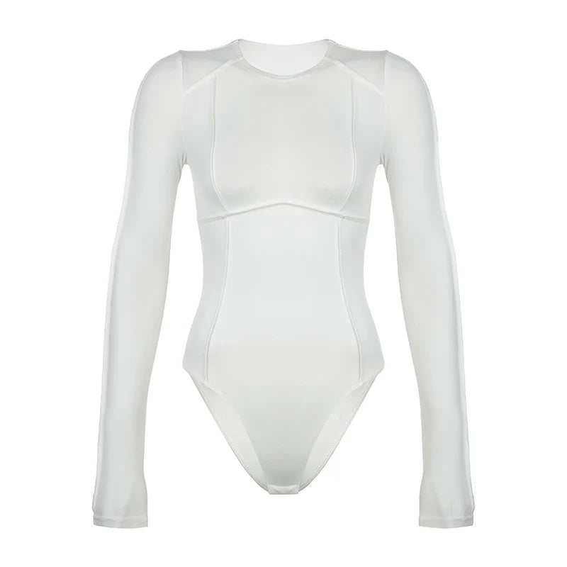 Basic White Stitched Long Sleeve Bodysuit