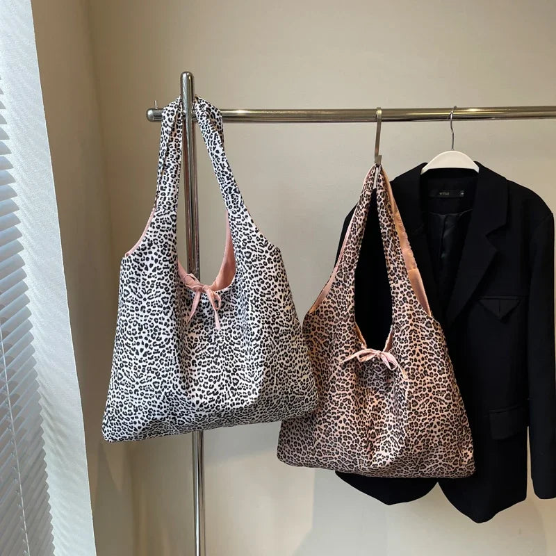 Large Leopard Cloth Underarm Tote Bags