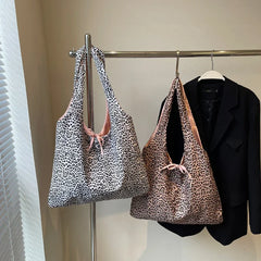 Large Leopard Cloth Underarm Tote Bags