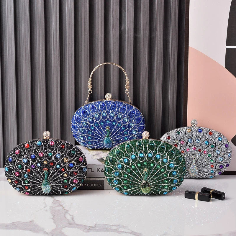 Peacock Pattern Rhinestone Handbag