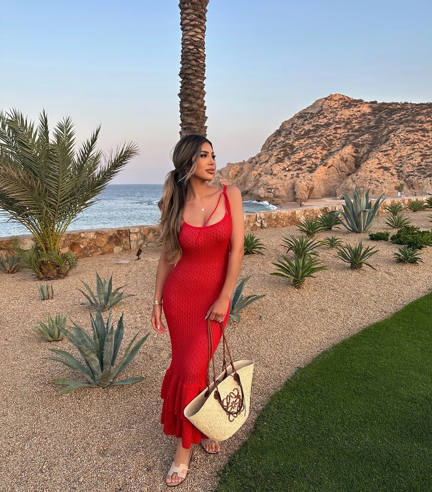 Crochet Maxi Dress with Ruffle Trim