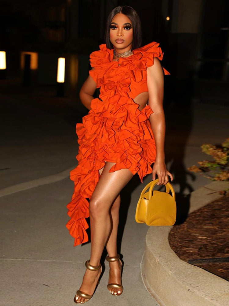 Short Party Dress Backless and Ruffled