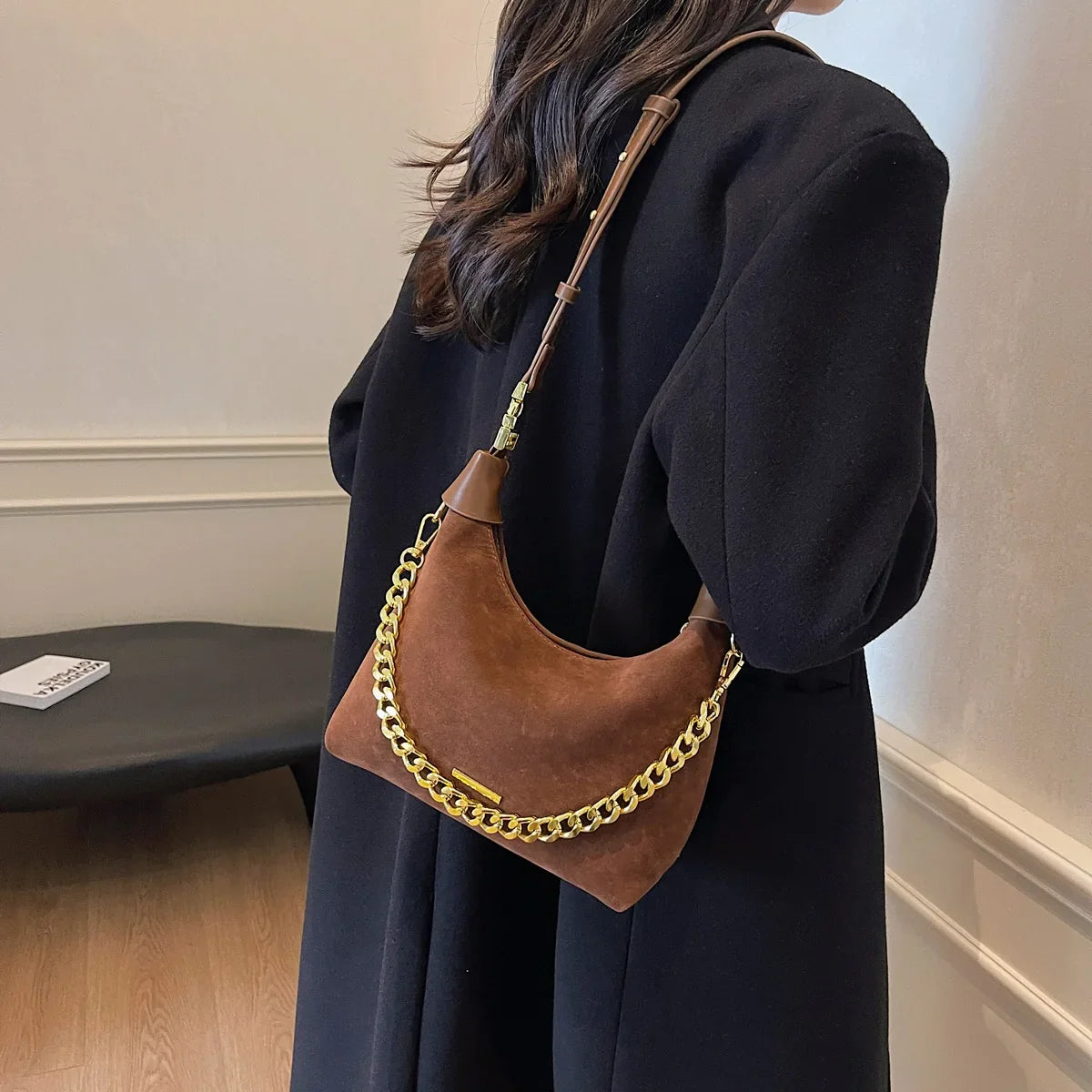 Small Faux Suede Chain Handbags