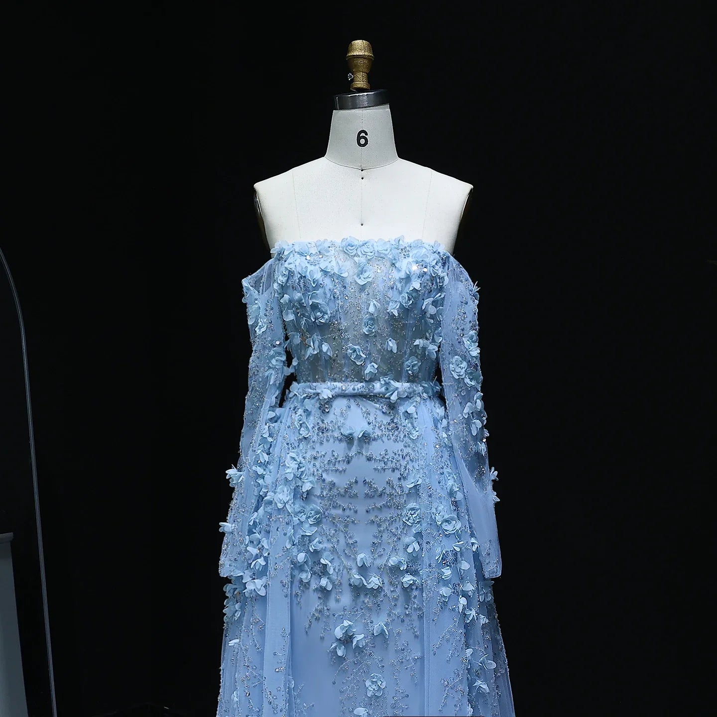 3D Flowers Evening Dress with Overskirt Long Sleeves
