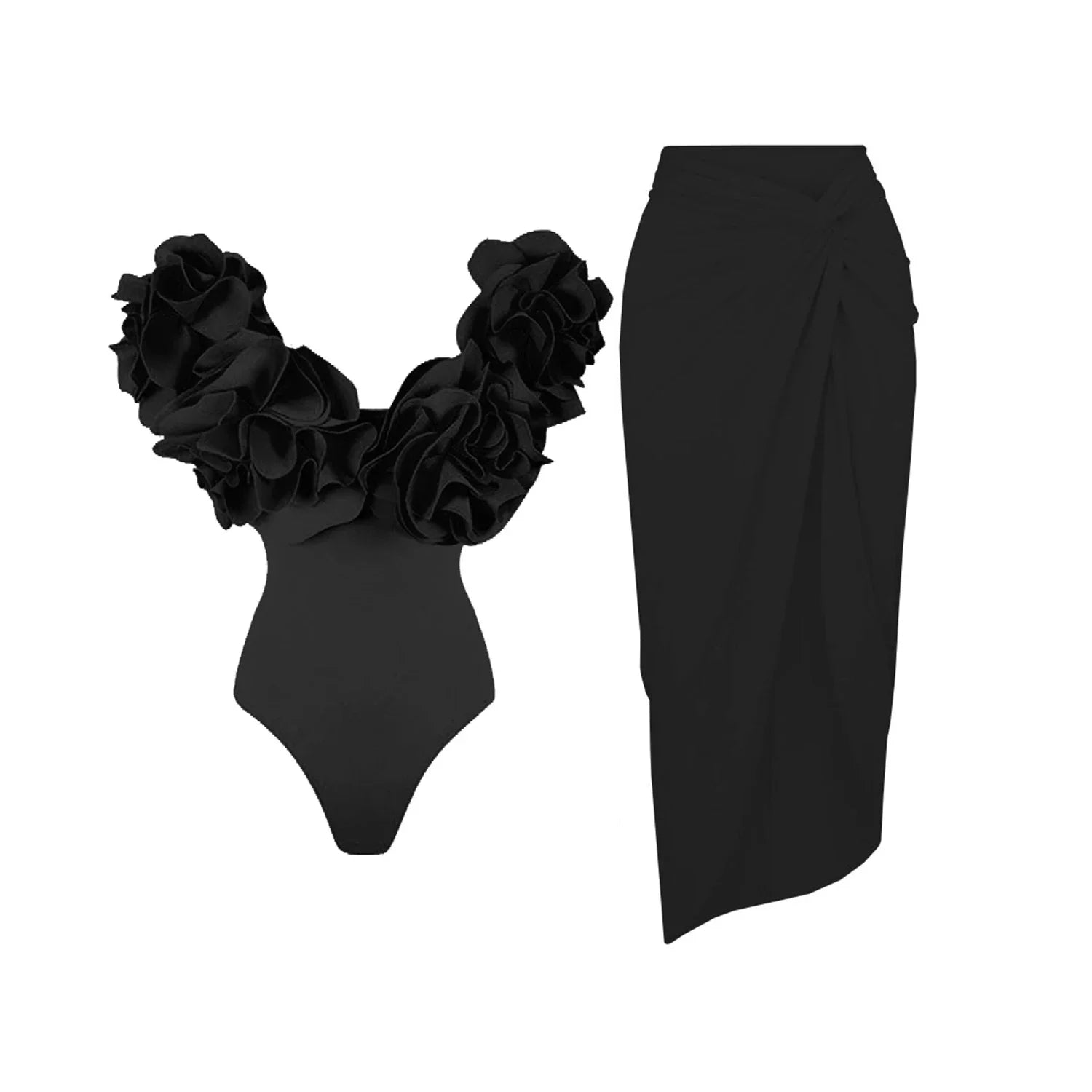 Flower Ruffle Push-Up Off-Shoulder Swimwear Set