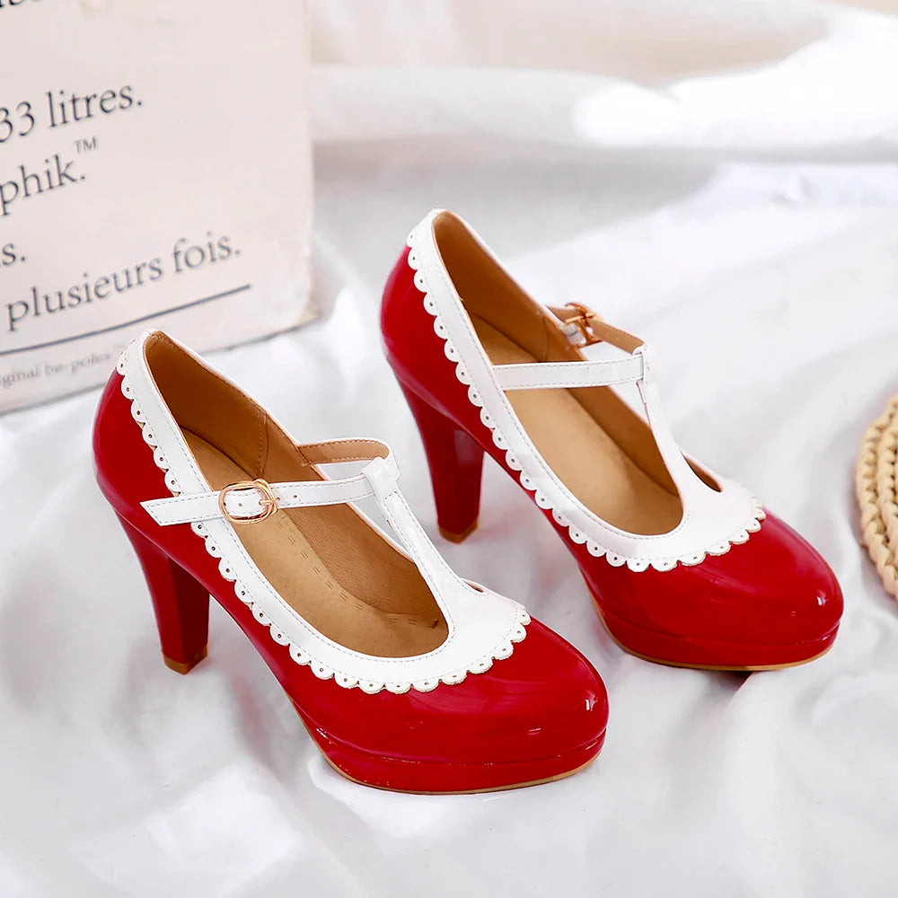 Platform Heel T-Strap Mary Janes Shoes