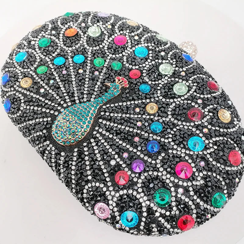 Peacock Pattern Rhinestone Handbag