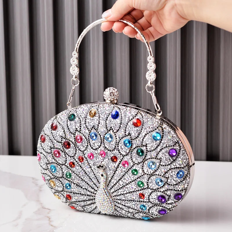 Peacock Pattern Rhinestone Handbag
