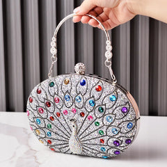 Peacock Pattern Rhinestone Handbag