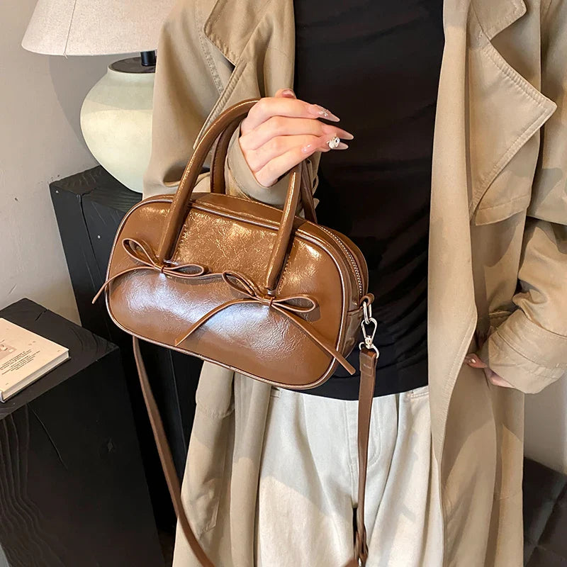 Bow Design Box Top-handle Crossbody Bag
