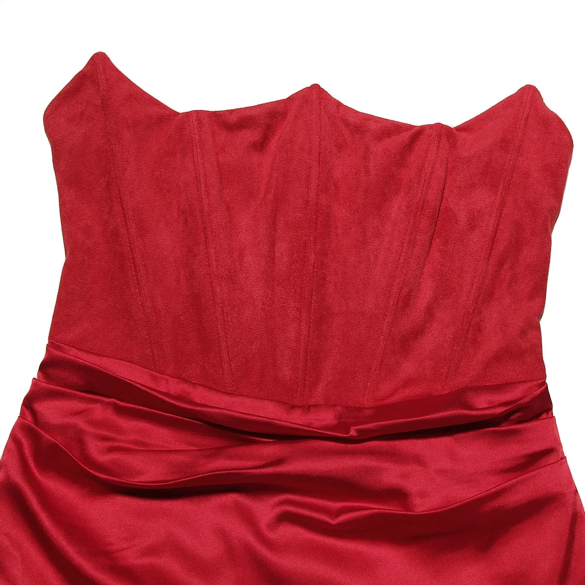 Strapless Velvet Solid Midi Dress