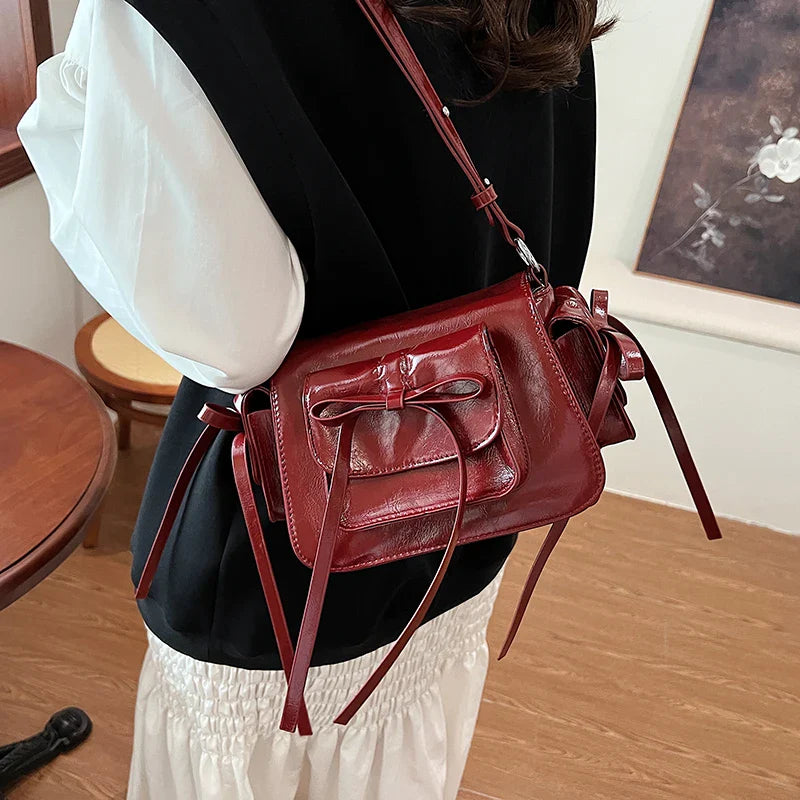 Faux Leather Trend Y2K Bow Tie Handbags