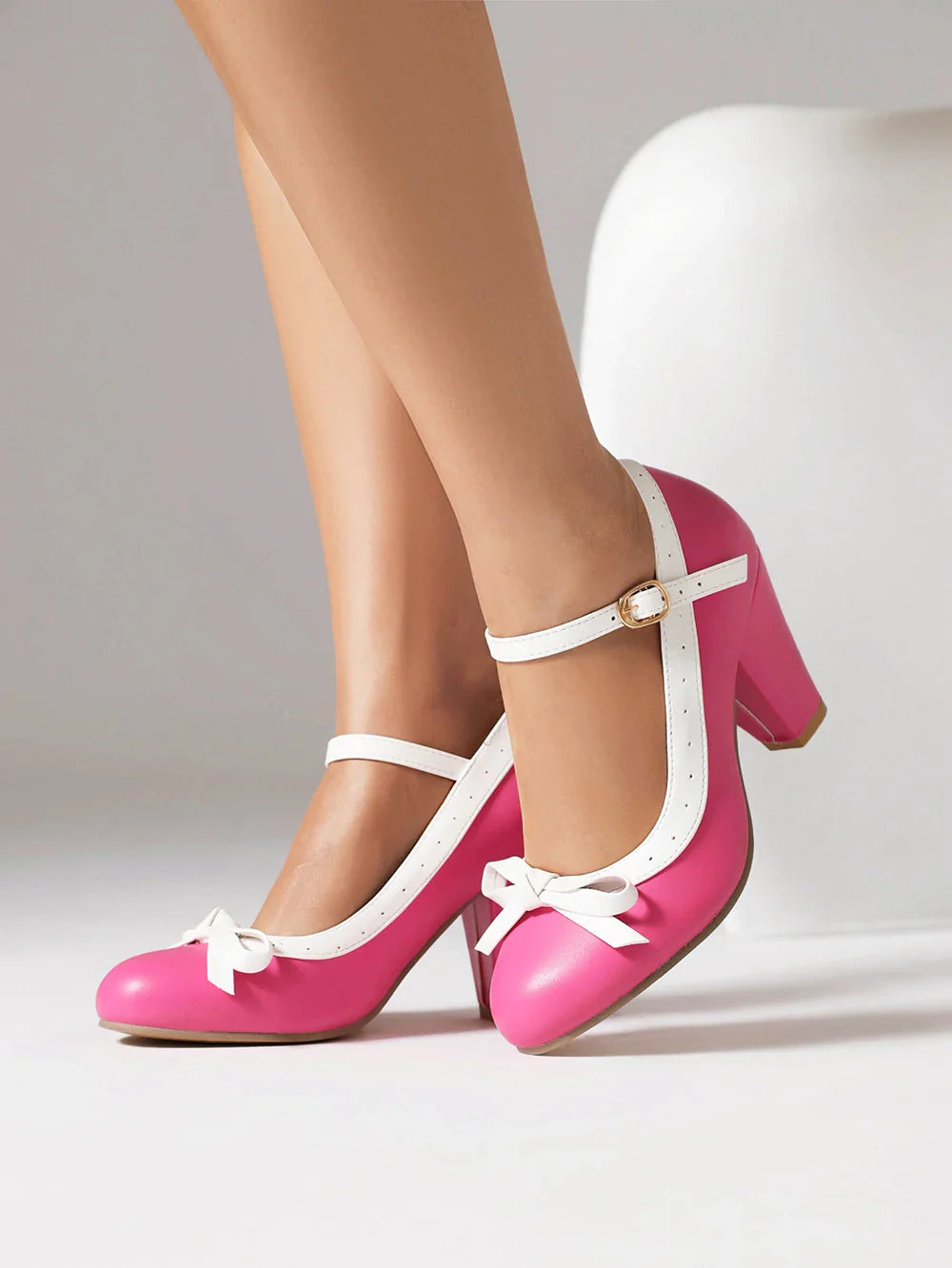 Pumps Sweet Bowtie Chunky High Heel Shoes