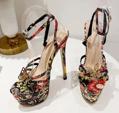 Butterfly-Knot Open Toe Ankle Buckle Strap Stiletto Heels