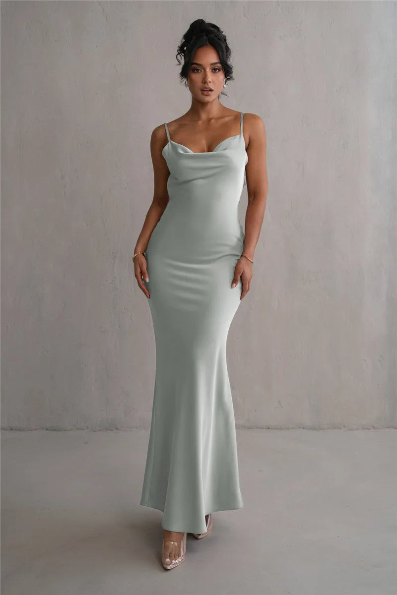 Floral Draped Open Back Spaghetti Strap Maxi Dress