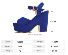 Ankle Strap Buckle Ladies Flock Wedge Shoes