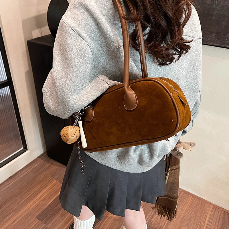 Faux Suede Retro Shoulder Bag for Women
