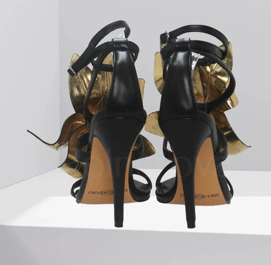 Luxurious Handmade Leaves Leather Stiletto Heels