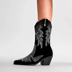 Water Diamond Maple Leaf Thick Heel Short Boots