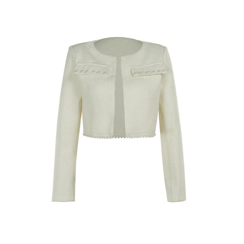 Pearl Long Sleeve Coat And Mini Strapless Dress Sets