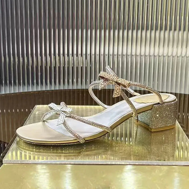 Square Heels Crystal Butterfly-knot Party Shoes