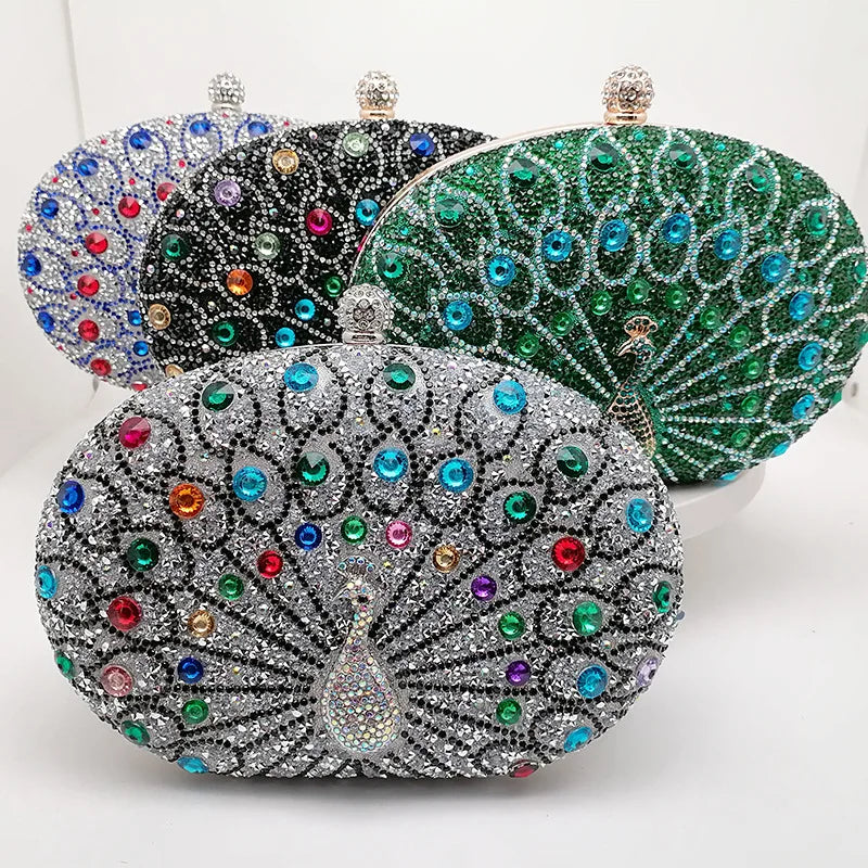 Peacock Pattern Rhinestone Handbag